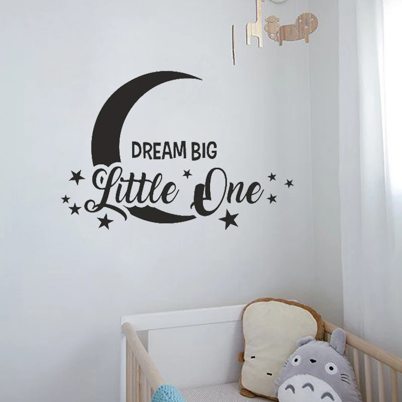 Dream Big Little One Wall Decals Moon &Stars Wall Sticker For Nursery Quotes Wall Decor For Kids Baby Bedroom L220