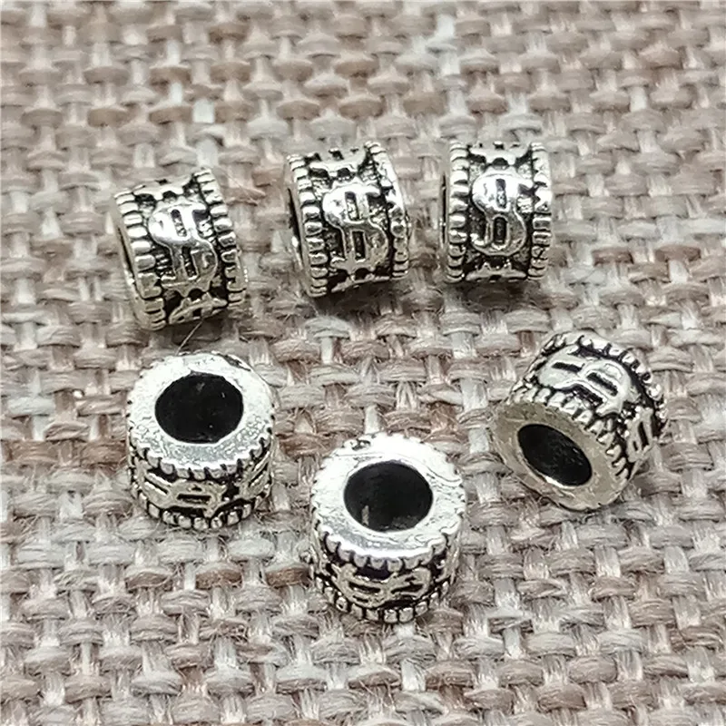 15 Pieces of 925 Sterling Silver Dollar Money Sign Symbol Donut Beads Spacers for Bracelet Necklace