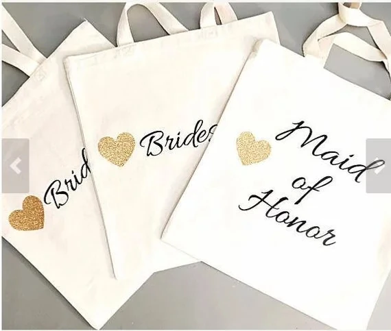 

personalize Wedding Bridesmaid Maid of Honor Tote Bags monogrammed clutches bridal shower company gift bags Party favors