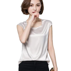 VogorSean Women Blouse Shirt Summer 2019 Fashion Silk Chiffon Sleeveless Loose Plus Size Womens Blouses Shirts White/Pink/Tops