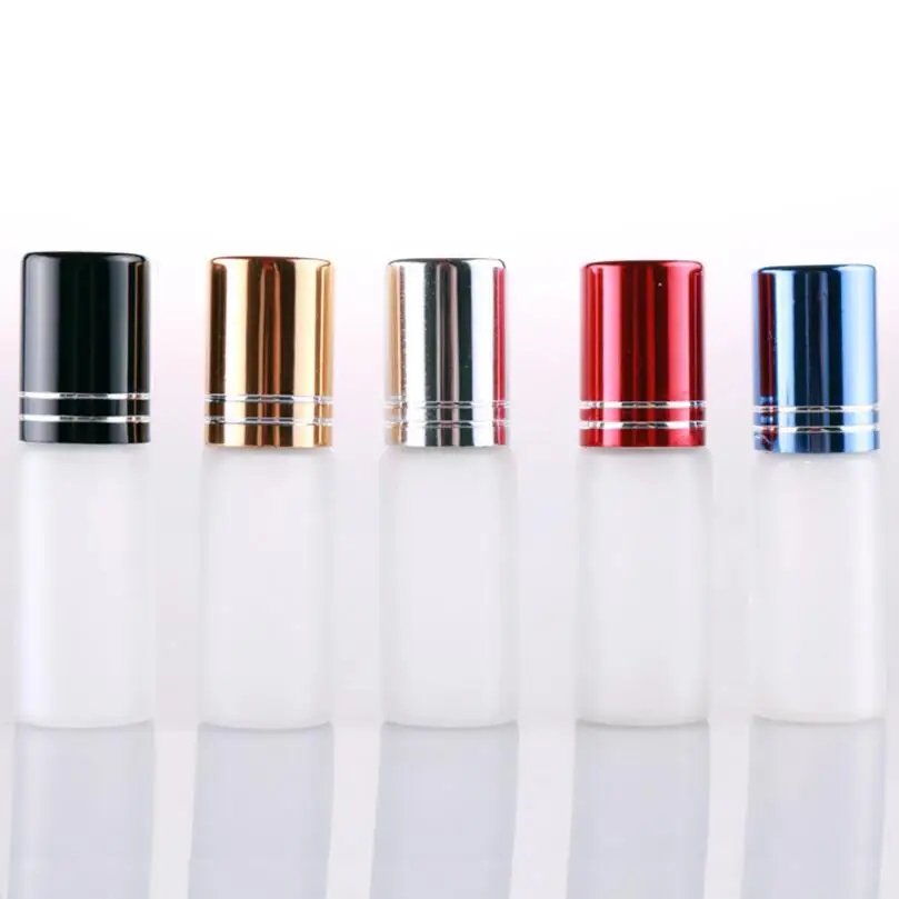 

Wholesale 5ML Frosted Glass Essential Oil Bottles Portable Cosmetic Roll-On Bottle With Aluminum Cap