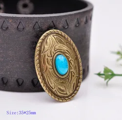 10pcs 35X25mm Antique Brass Turquoise Oval Parade Western Horse Bridle Saddles Tacks Conchos For Leathercraft Wallet Chain Decor
