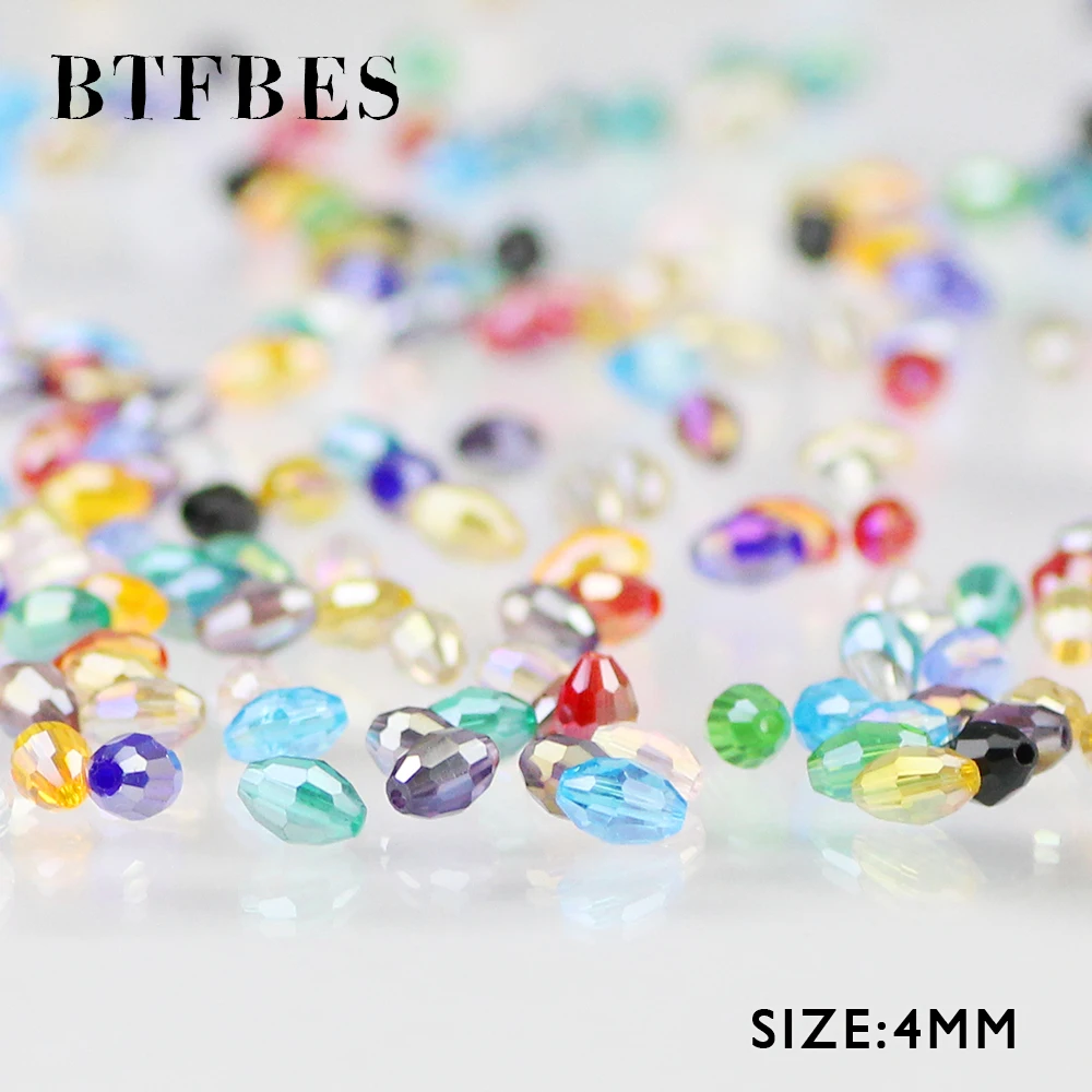 BTFBES Rice Grains Austrian Crystal Oval Shape Beads 4*6mm 100pcs AB Glass Loose beads For Jewelry Necklace Making DIY Bracelet