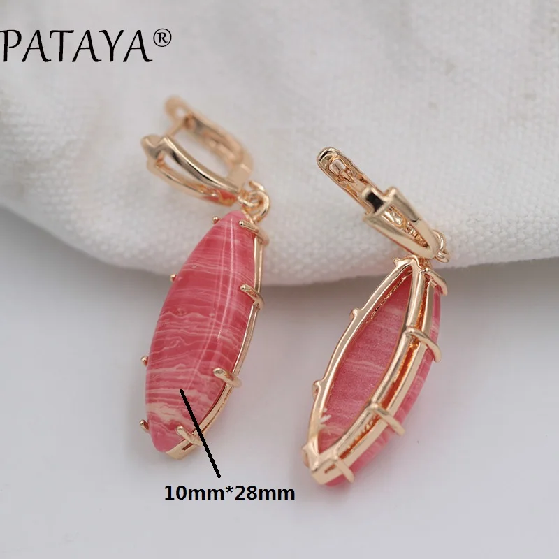 PATAYA New Exclusive 585 Rose Gold Color Dangle Earrings Multicolor Red Natural Stone Earrings Women Party Wedding Jewelry RU