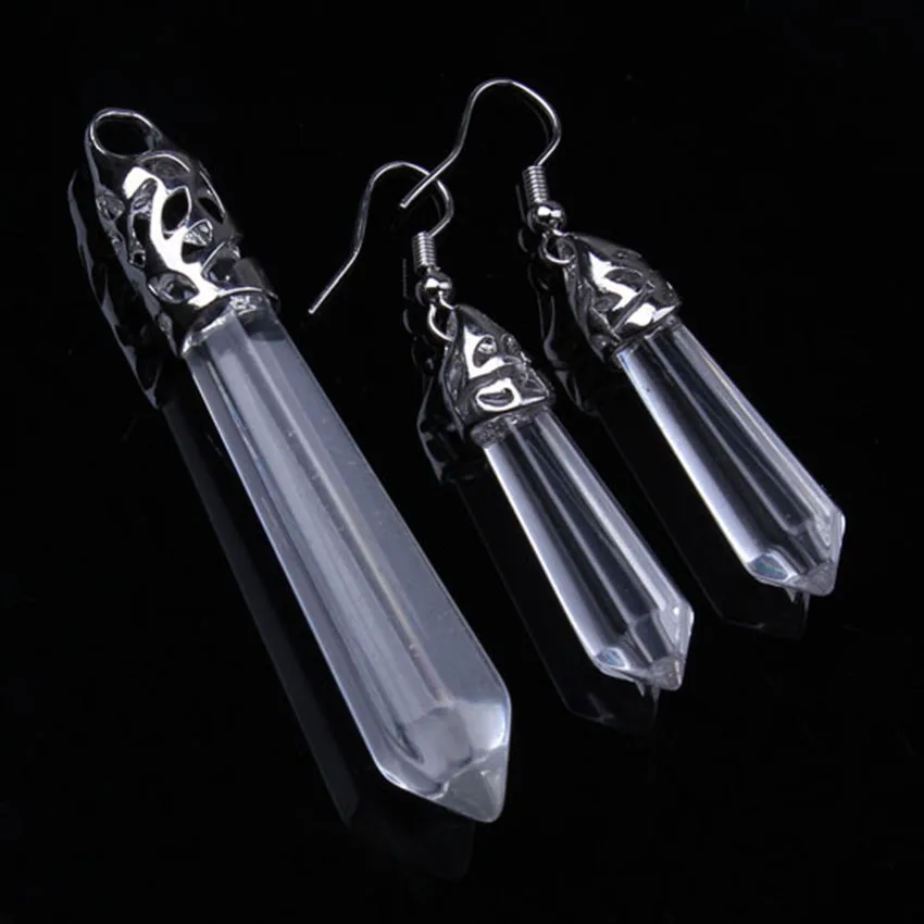 xinshangmie Silver Plated Natural Clear Quartz Hexagon Prism Reiki Drop Earrings Pendant Wife Mother's Day Gift Jewelry Sets