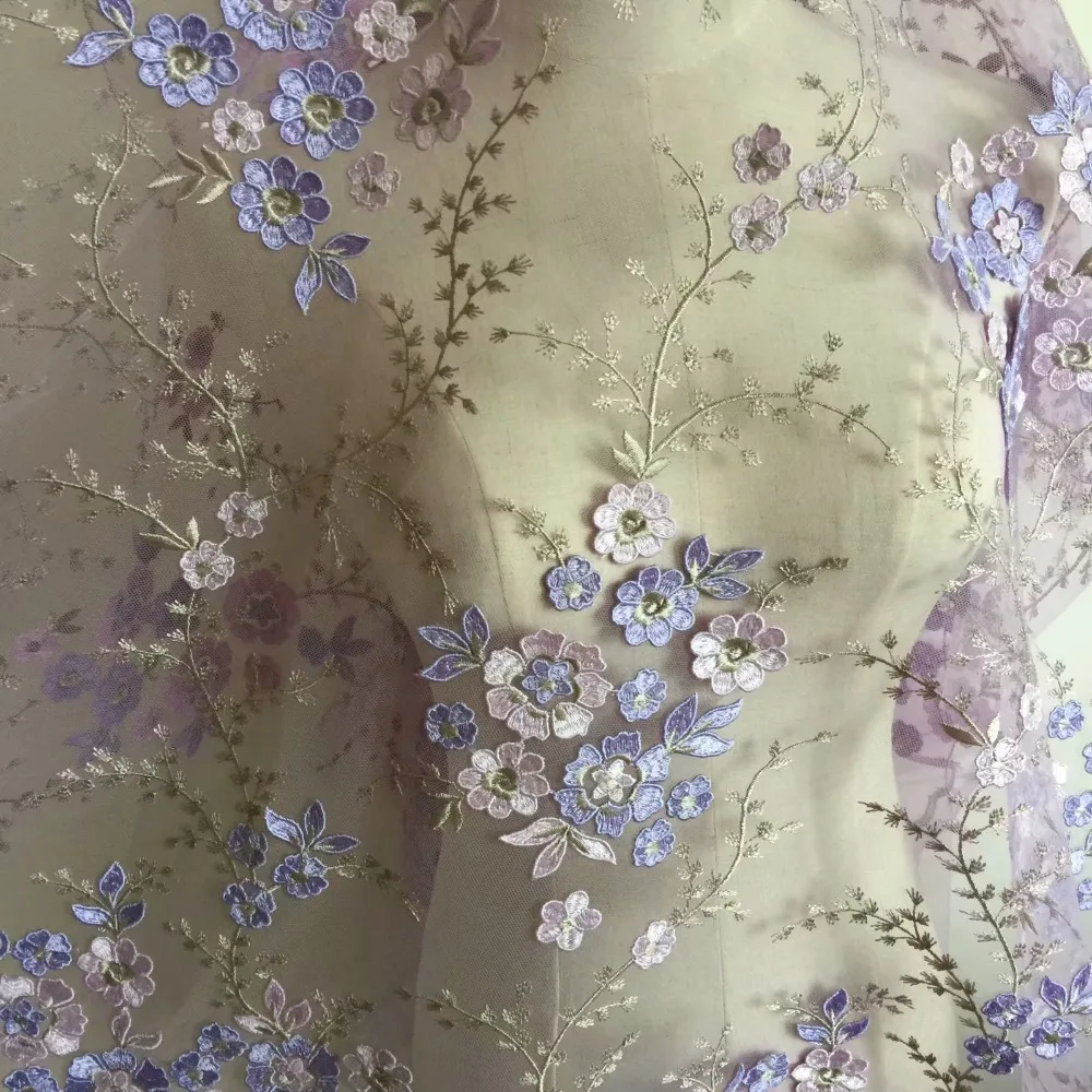 Mehrfarbiger Spitzenstoff mit 3D-Blumen für Hochzeitskleider, 4 Farben, Handverziert, DIY-Material – Detail 4