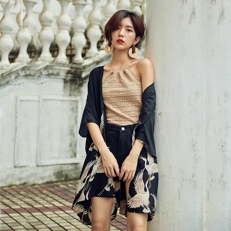 Kimono cardigan Womens tops and blouses Japanese streetwear women tops summer 2019 long shirt female ladies blouse DZ011