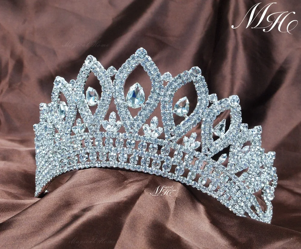 Vintage Tiaras Diadem 3.5" Rhinestones Crystal Bridal Wedding Crowns Pageant Party Headband Hair Jewelry Accessory 00022S image 2