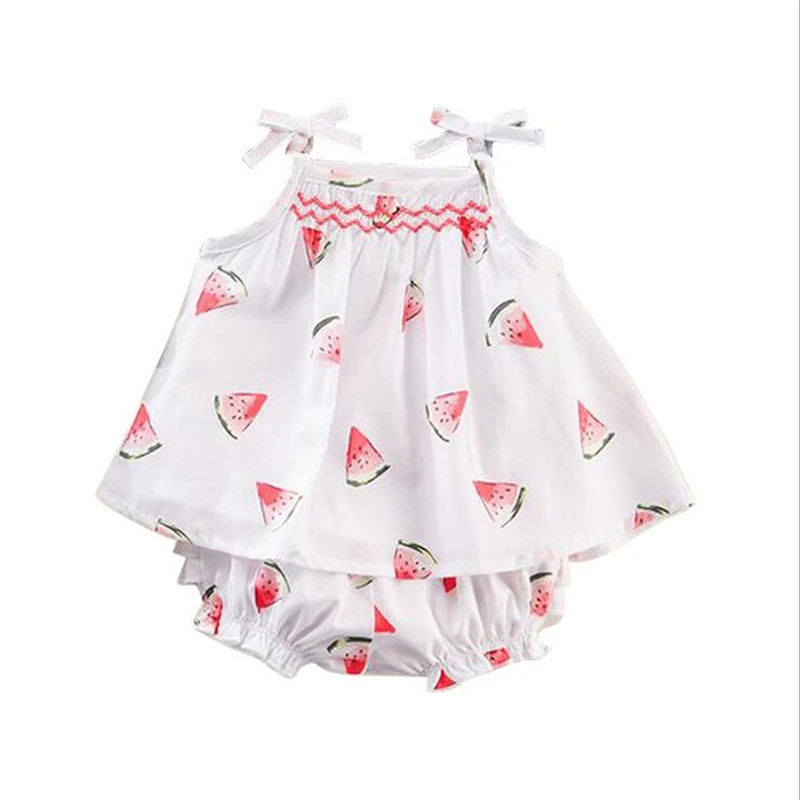 

2pcs Kids Baby Girl Newborn Watermelon Sleeveless Strap Shirt Tops+Lace Pants Outfit Cute Infant Girls Clothes Set