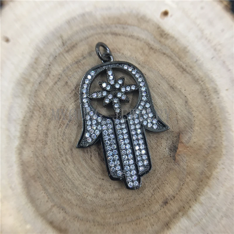 MY0700 Micro Pave Zirconia CZ Fatima Hamsa Hand Charm Pendant For Necklace Bracelet DIY Making Findings