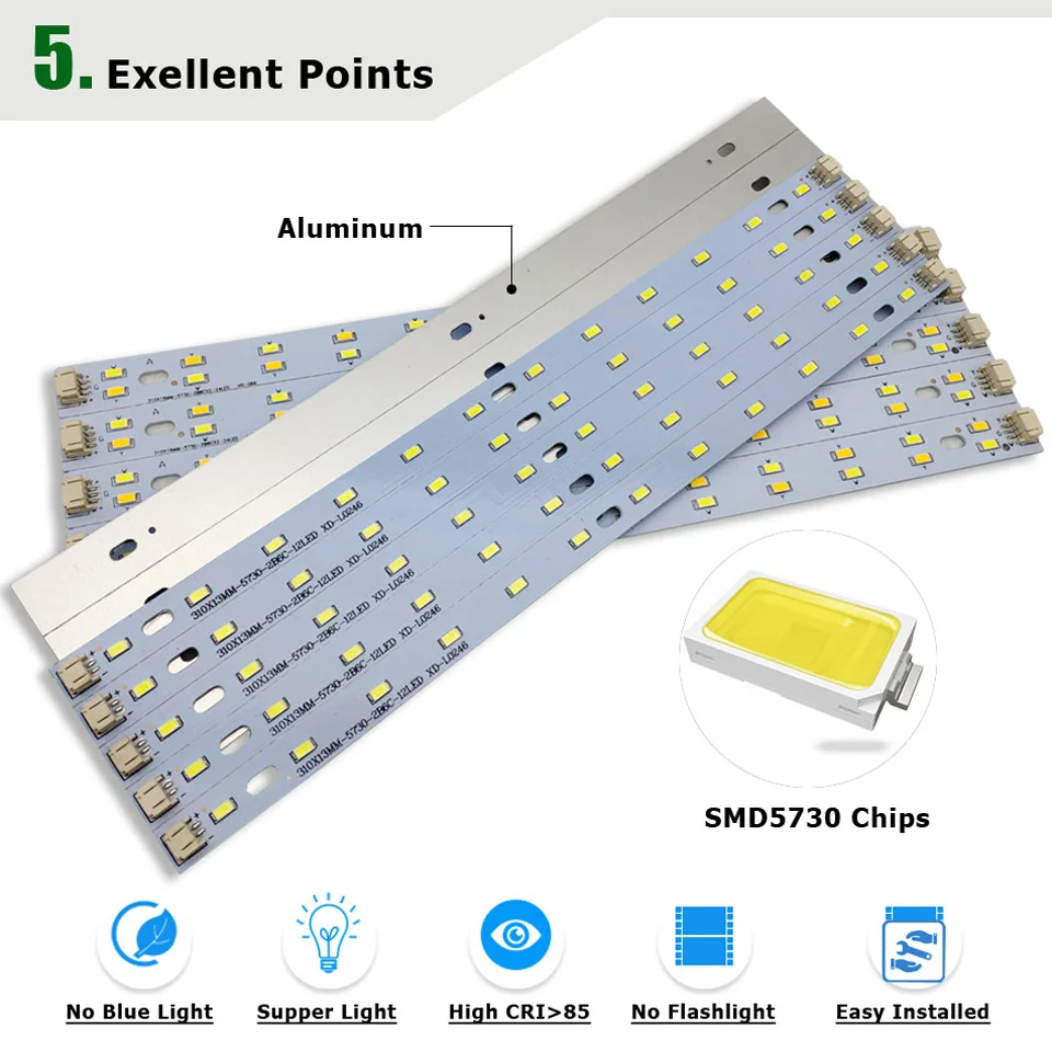 LED PCB 4W 6W 8W 220-520mm Length Bar Strip SMD5730 Aluminum Lamp Plate Ceiling/Tube Light Retrofit Ofiice Source Board Replace