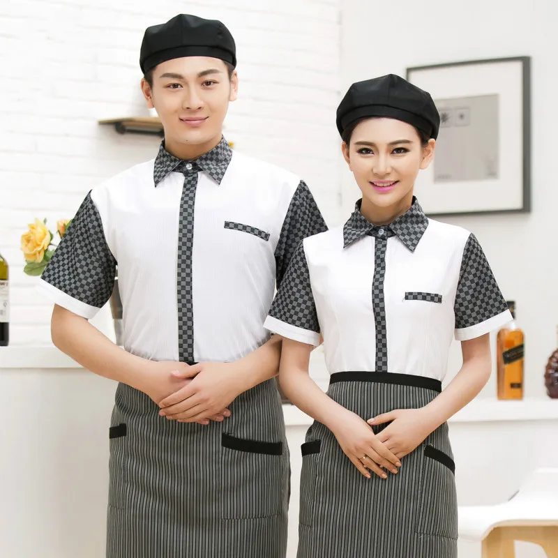 

Hotel Workwear Waitress Work Clothes Fast Food Shop Restaurant Cateirng Overalls Jacket Short-sleeved Male Waiter Uniform H2262