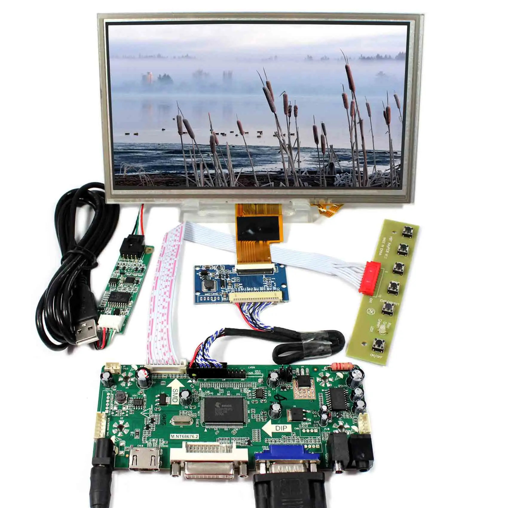 

8inch ZJ080NA-08A 1024X600 Touch Screen+H DMI DVI VGA Audio LCD Control Board M.NT68676