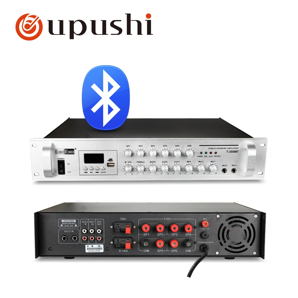 

Oupushi 6 zone Pa amplifier with mixing knob bluetooth home audio amp with USB port public address system home background music