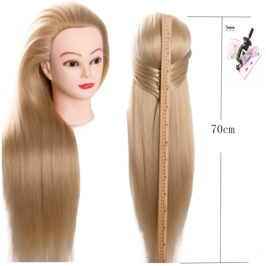 Training Mannequin Head With Hair 70cm Synthetic Fiber Cosmetology Hairdressing training head Dolls Manikin Heads Hairstyles