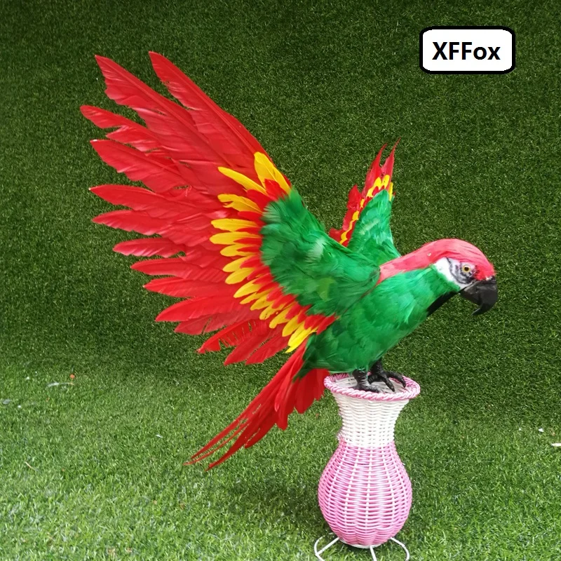 big real life wings green&red parrot model foam&feather simulation parrot bird gift about 50x65cm xf0281