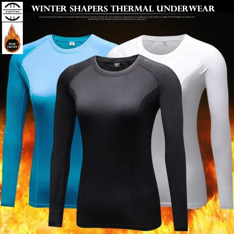 

100p Women&Girl Shapers Sport Tight Fitness Long Sleeves Shirts,Quick-dry Elastic Winter YOGA Plus Velvet Thermal Underwear Tops