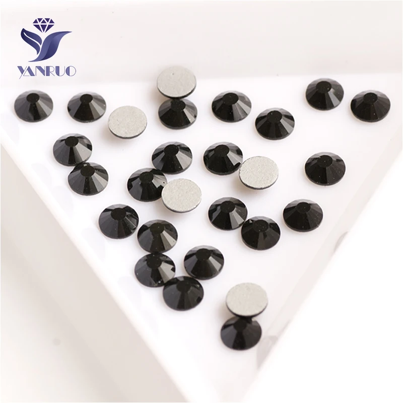 YANRUO 2028NoHF All Sizes Jet Non Hotfix Flatback Glass Stones Crystal Glue On Black Rhinestones Strass For Nail Art