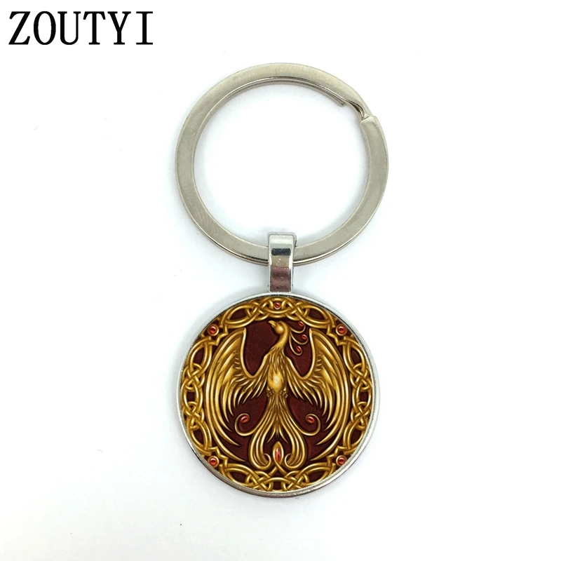 Новый-популярный-гламурный-Золотой-Феникс-фотографии-мужской-и-женский-брелок-качественный-автомобильный-кулон-выпуклый-стеклянный-брелок
