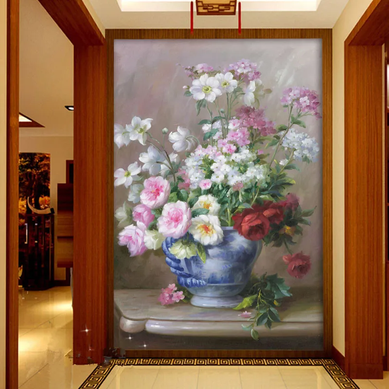 

beibehang Modern painting wallpaper 3d bedroom vase of flowers restaurant corridor hotel entrance backdrop wall paper 3d mural