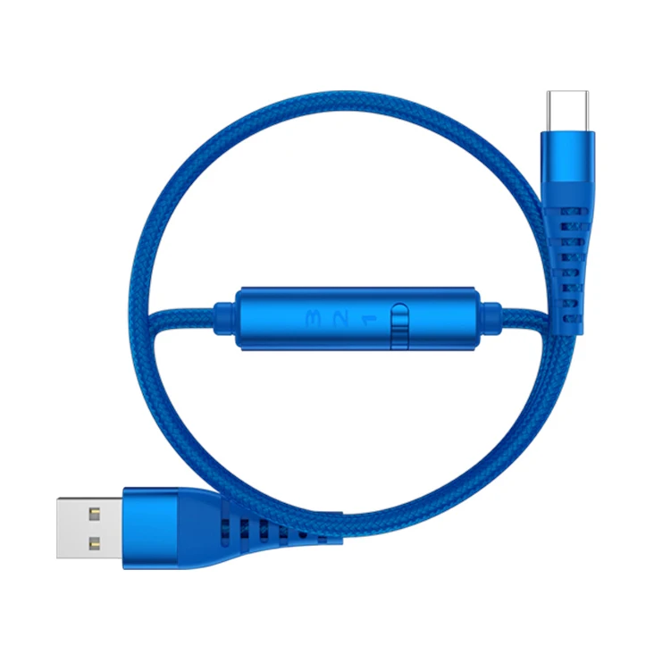 Nylon Braided Type C 5A Fast Charging USB 3.0 Timing Cable with LED Timer Switch for Mobile Phone Security Charge