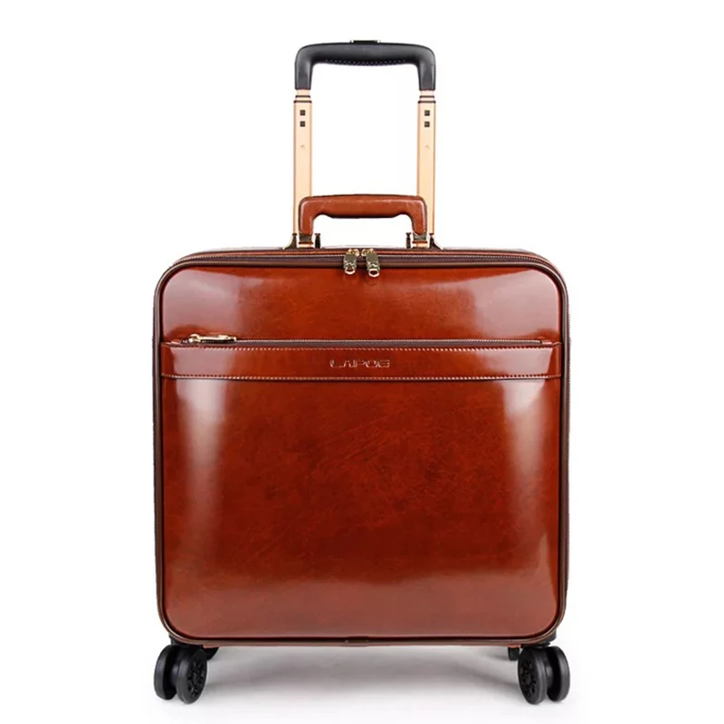 

Fashion Brand Genuine Leather rolling luggage business travel suitcase spinner carry on high quality trolley case 16"20" inch