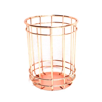 Rose Gold Metal Pen Holders European Style Round Pen Pots Fantastic Pen Stands Rose Gold Mesh Wire Pen Holders