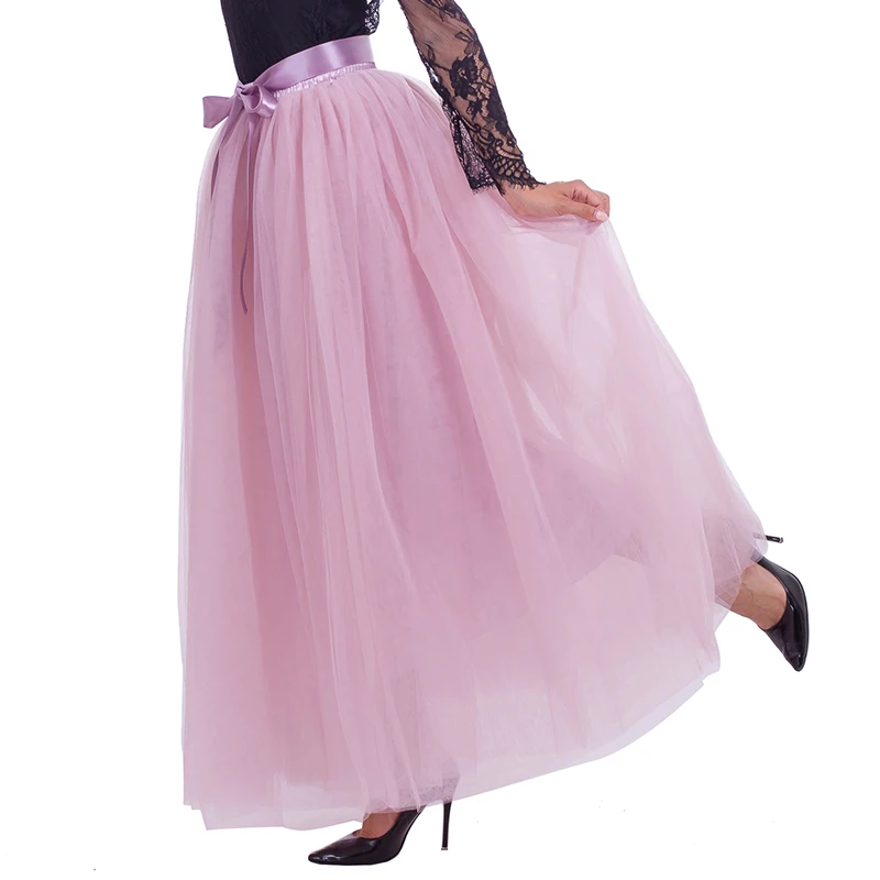 7 Layers 100cm Long Tulle Skirts Women Floor-Length Pleated Skirt Fashion Wedding Bridal Bridesmaid Skirt Faldas Jupe Saias