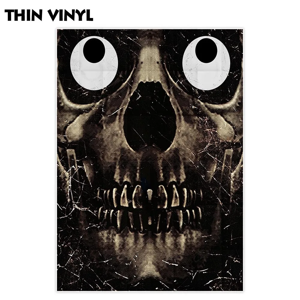 Allenjoy พื้นหลังภาพประตู Dark Skull Funny Expression ฮาโลวีนน่ารักตาพื้นผิวกระดาษเก่า Spiderweb ภาพฉากหลัง