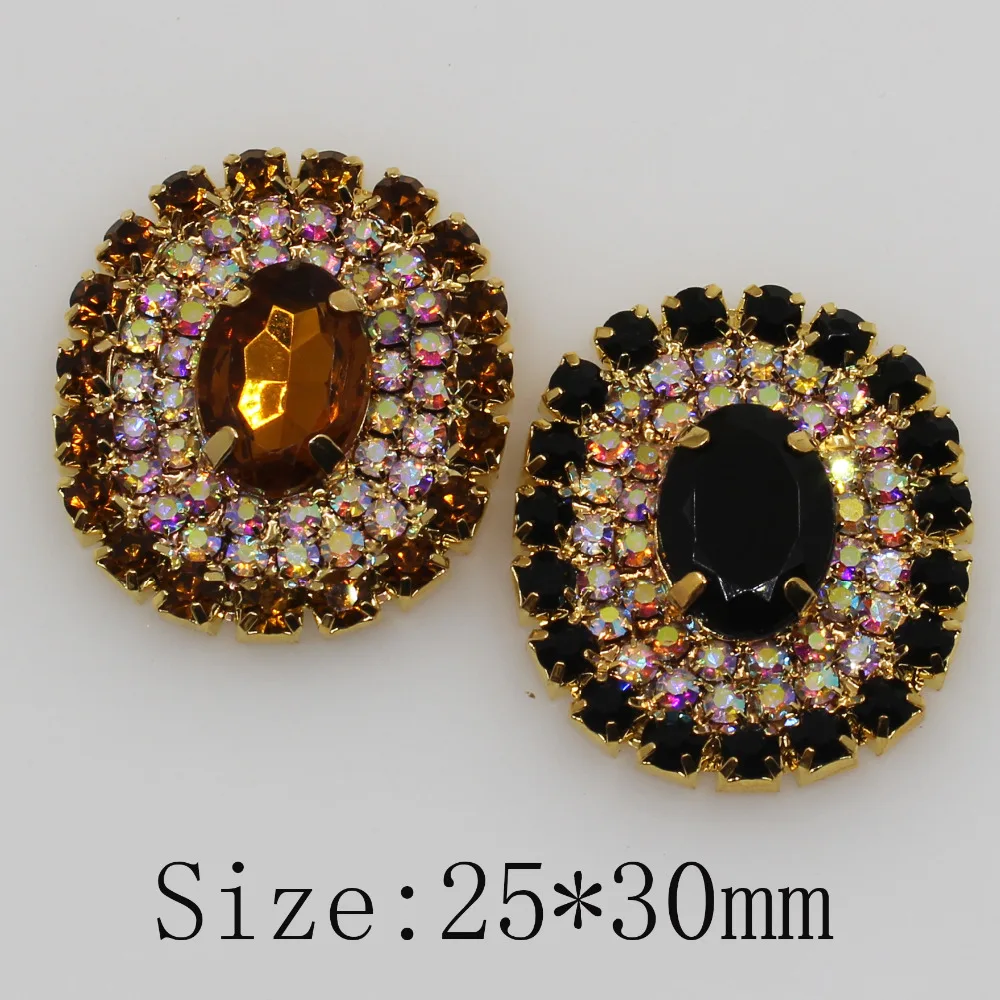 5Pcs 25*30mm Oval AB rhinestone Button clear glass gold Wedding Bride holding flowers decorate hair accessories scrapbook