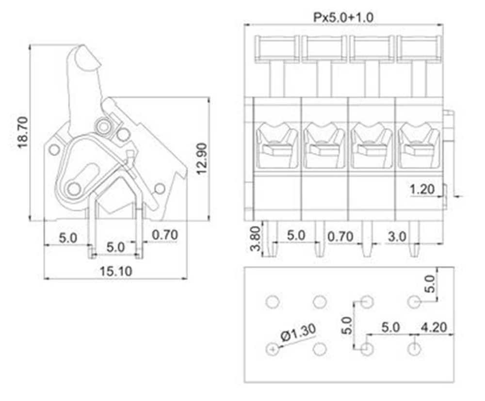 PCB Spring Terminal Block 5.0mm Pitch, ELT243-5.0 ,IEC450V17A CE Rohs UL300V15A 28-12AWG