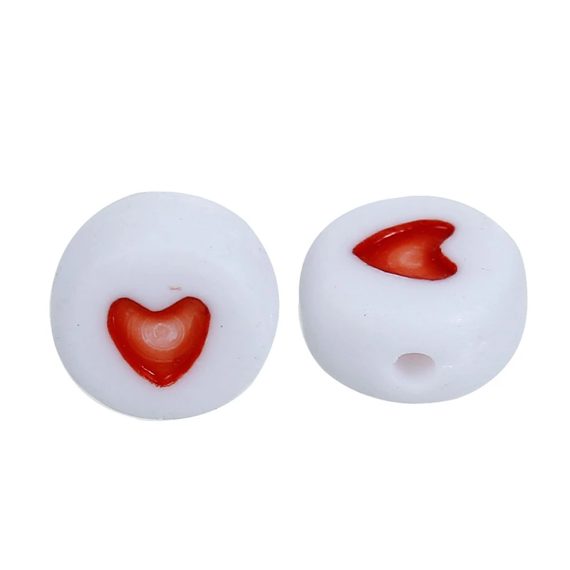 DoreenBeads-خرز أكريليك مسطح على شكل قلب الحب ، خرز دائري 7 مللي متر (500 بوصة) ، ثقب قطر 1 مللي متر ، إكسسوارات لصنع المجوهرات ، بالجملة ، 2/8 قطعة