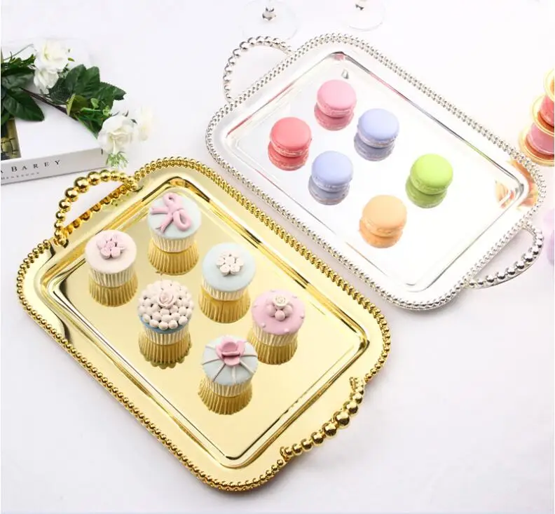 

Decorative Tray for Food and Snacks, Gold and Silver Metal, Decorative Tray, Gold and Silver, FT033, 42x28cm