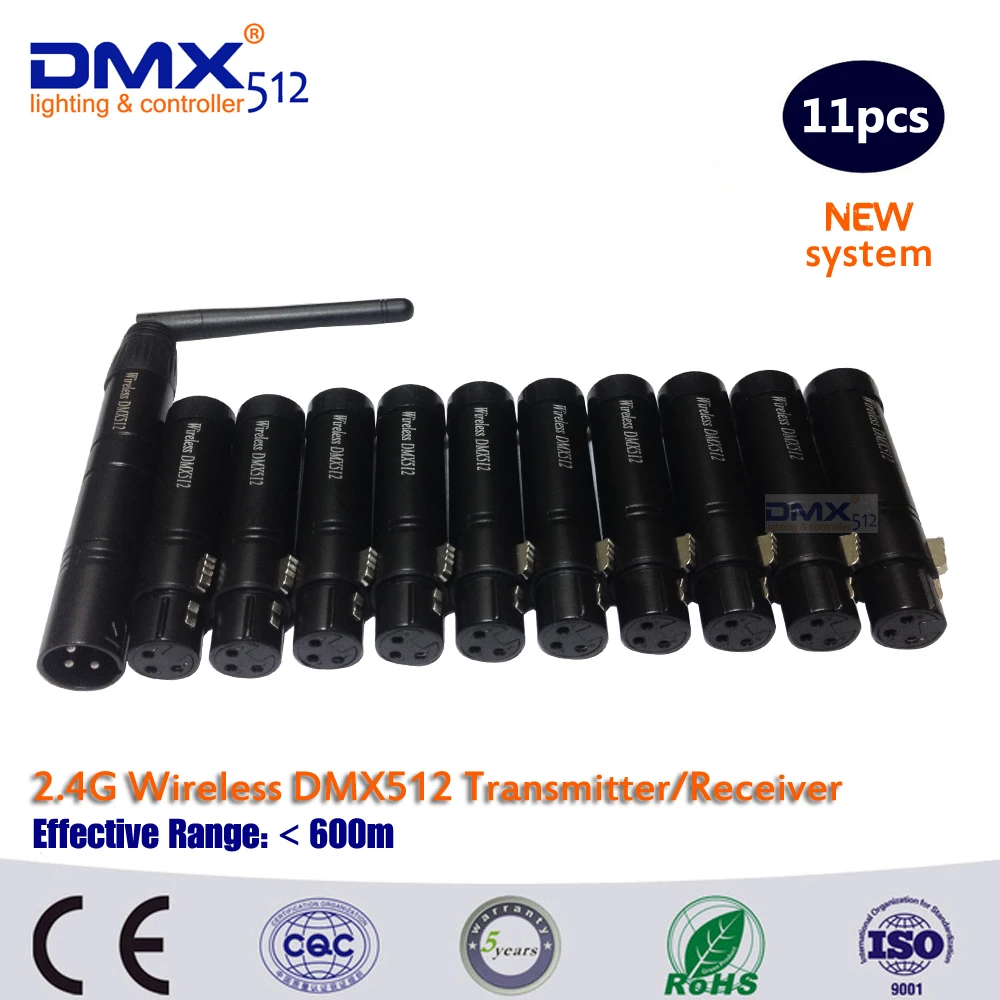 dmx dmx um transmissor sem fio da antena e 10 pcs receptor sem fio de transferencia de sinal 11 pecas lote 01