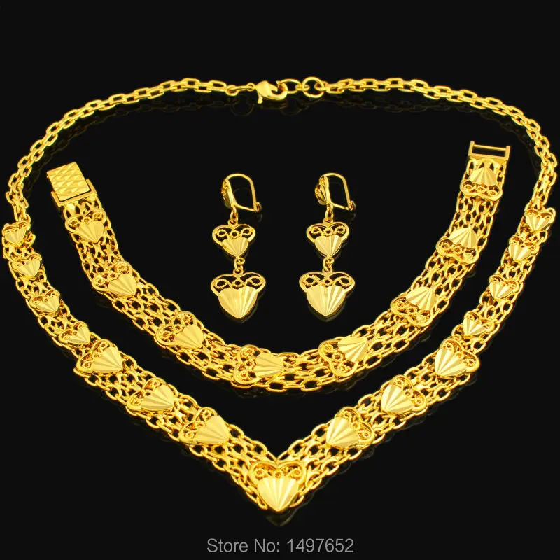 

New Ethiopian Desigh Jewelry Set Gold Color Necklace/Earring/Bracelet African traditional festival Gifts