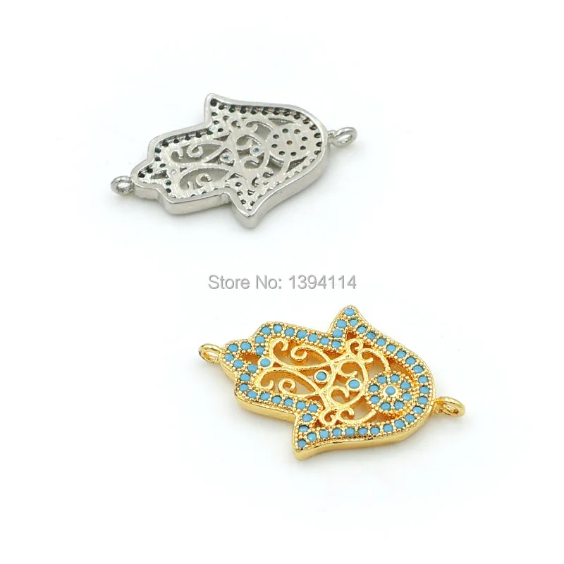 26*18*2mm Micro Pave Kallaite CZ Palm Connector With Piercing Filigree Fit For Women As DIY Bracelets Accessory