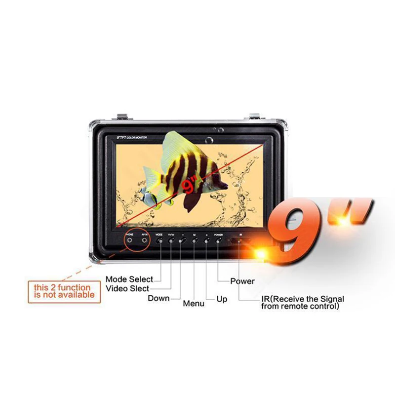 9 Inch Monitor 15M Cable Fish Finder Stainless Steel Underwater Fishing Camera 1000TVL HD Waterproof With 12Pcs LEDs