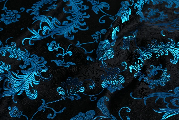 blue Feathers Brocade Fabric Damask Jacquard Apparel Costume Upholstery Furnishing Curtain Materil patchwork fabric 75cm*50cm