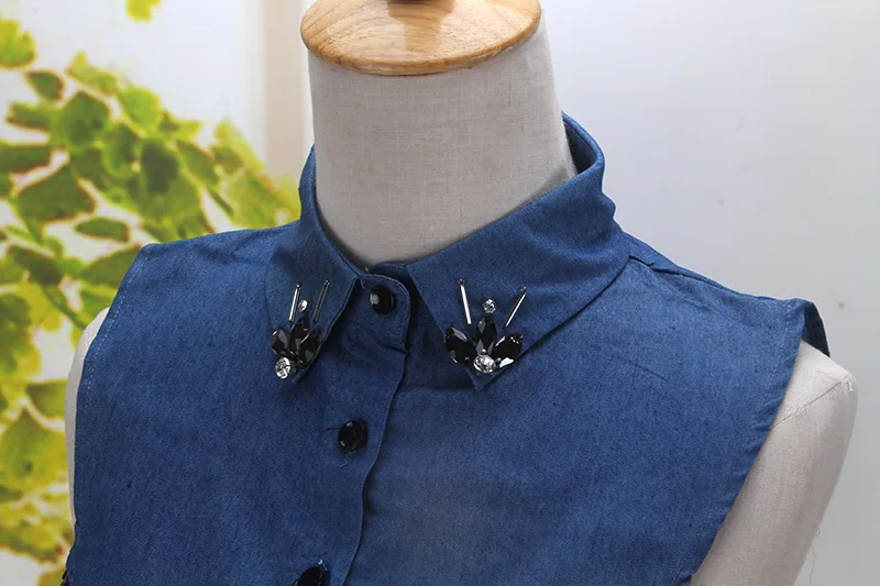 Denim Jeans Beading Womens Fake Collar Blue Shirt Detachable Shirt Sweater False Collars