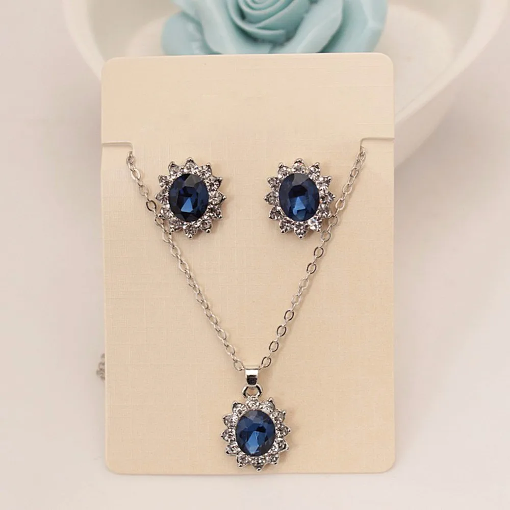 Vienkim 2021 New Fashion Blue Silver Color Crystal Jewelry Set Luxury Vintage Party Water Drop CZ Necklace&Earrings Fine Jewelry