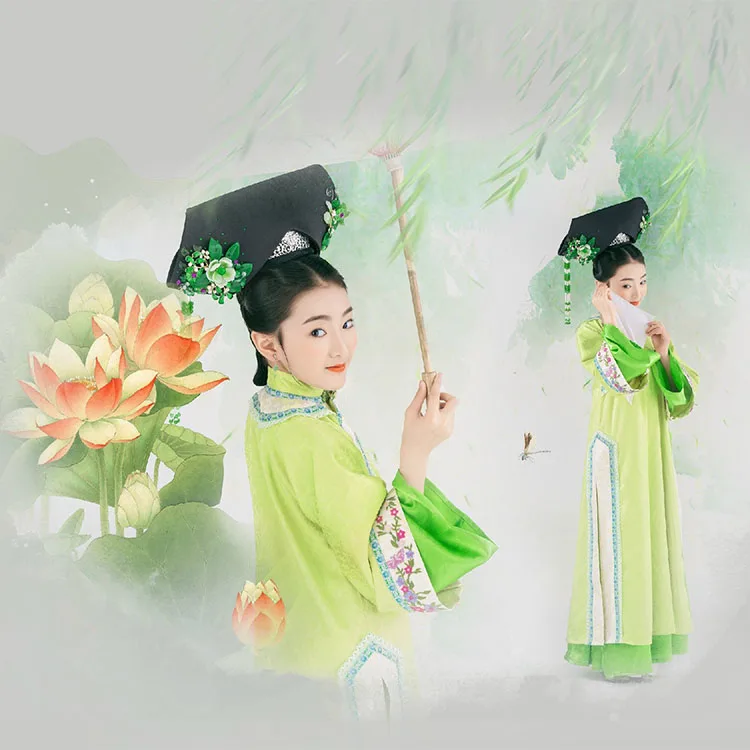 

Yu He Green Qing Dynasty Princess Photography Costume Stage Performance Hanfu for Photo House Green Hanfu