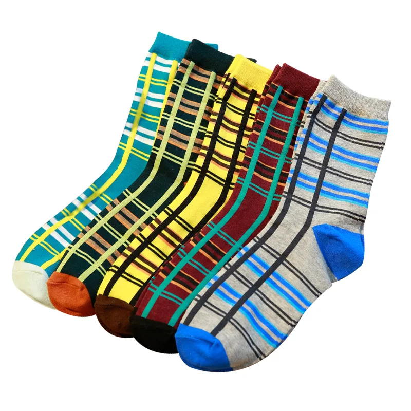 5 Pairs Men Socks Trendy Personality Vertical Horizontal stripes Bright Color Men Short Sock Autumn Winter Comfortable Sock Meia