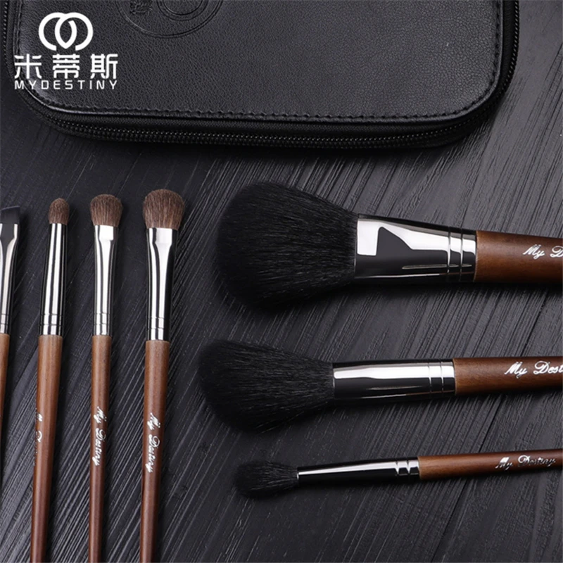 7pcs Makeup Brushes Set Natural Wool Goat Hair Powder Blush Contouring Eye Shadow Make up Brush With Bag For Travel