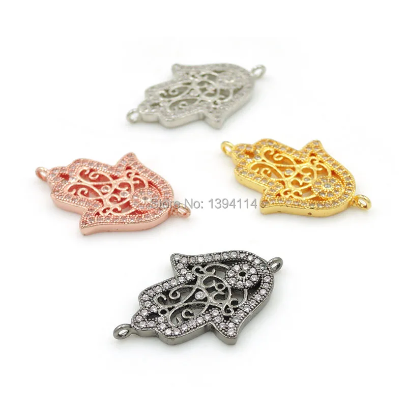 

26*18*2mm Micro Pave Clear CZ Palm Connector With Piercing Filigree Fit For Women As DIY Bracelets Accessory