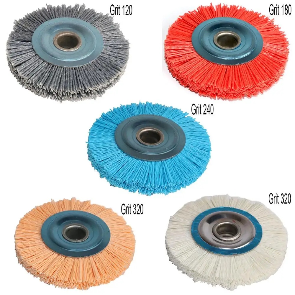 1pc 100*16mm 4 Inch Nylon Abrasive Brush Wheel Grit120-600 Polymer-abrasive Wire Drawing Round Polishing Brush wood deburring