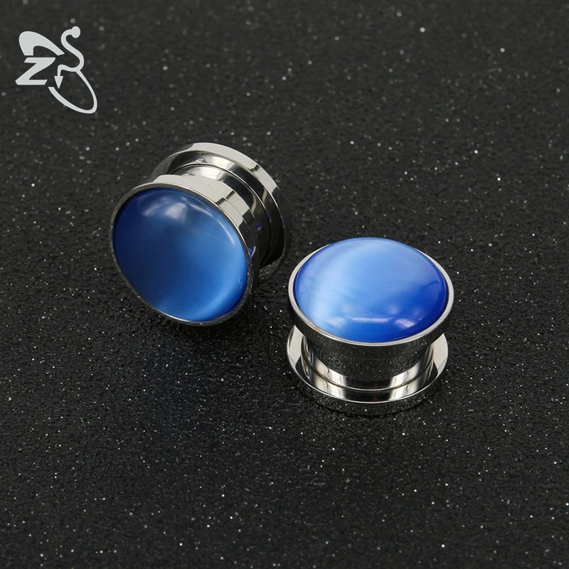 ZS 6-18mm Stainless Steel Piercing Plug&Tunnel Opal Ear Flesh Tunnel Plugs Piercing Natural Stone Ear Expander Stretcher Tunnels