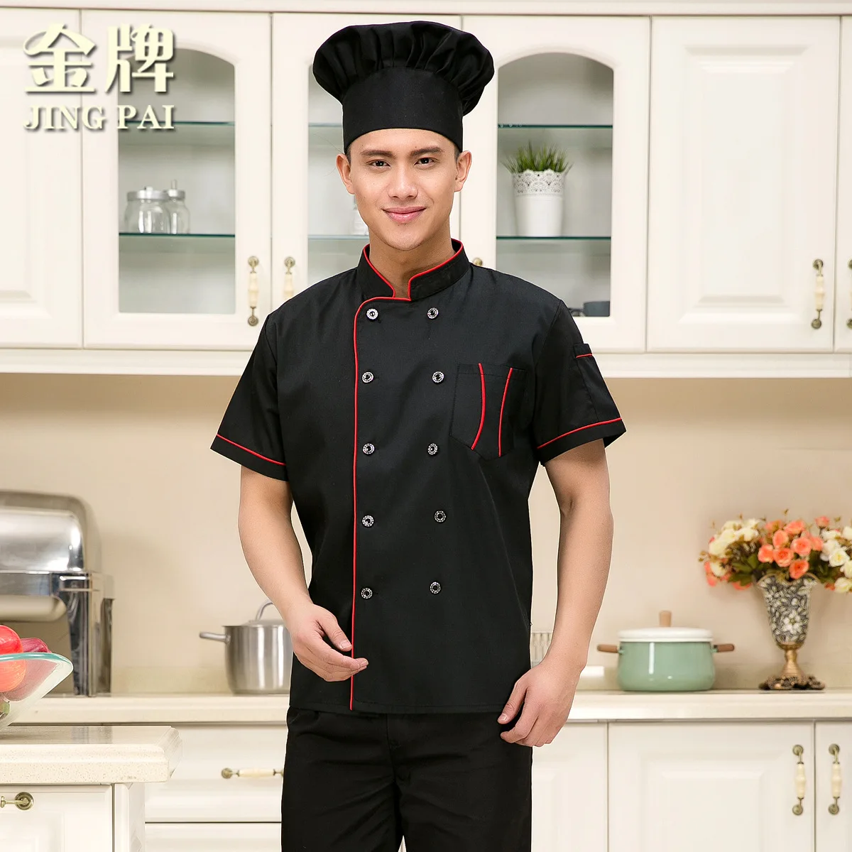 New Arrival Work Tops Chinese Restaurant Chef Uniforms Fashion Chef Jacket Women Cook Uniforms Short Sleeve Plus Size B-6148