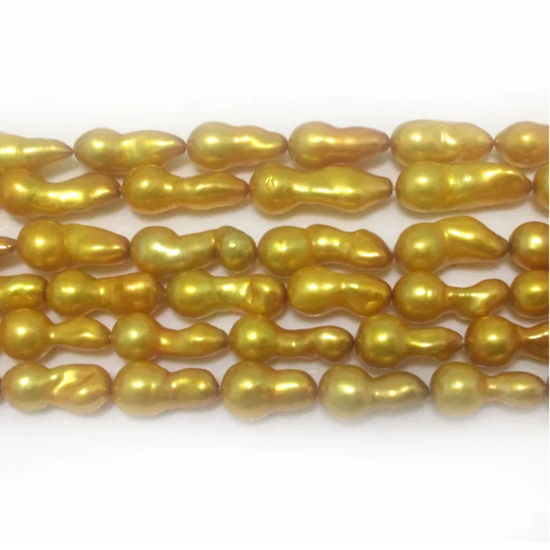 

16 inches 9-22mm Gold Natural Baroque Peanut Pearl Loose Strand