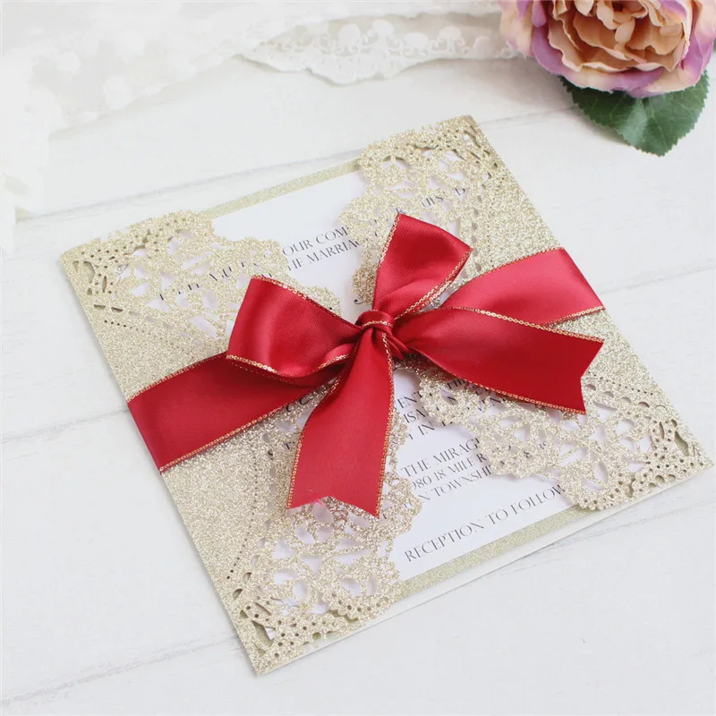 50pcs invitation card wedding glittery insert lace laser cut customized paper invite party decorations