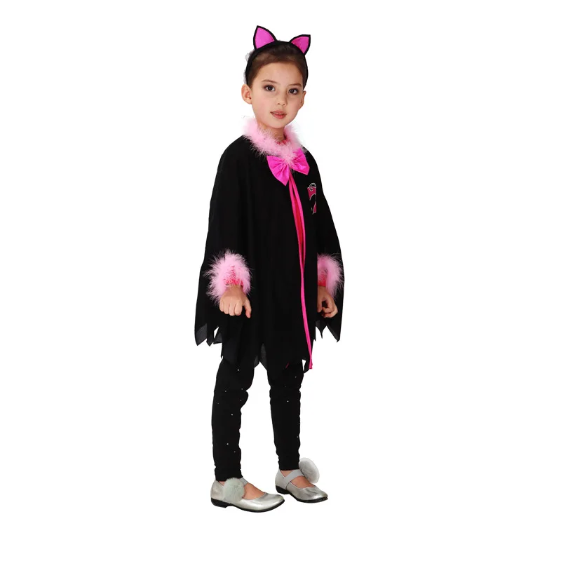 Black Kids Children Christmas Gift Stage Performance Cat Girls Kitty Costumes Animal Cosplay Anime Masquerade Party Show Dress